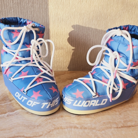 Moon Boot Stars Low Snow Boots Moon Boot Icon Light Low Blue Stars Print Boots - Picture 12 of 17
